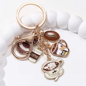 Gold Coffee-Themed Keychain